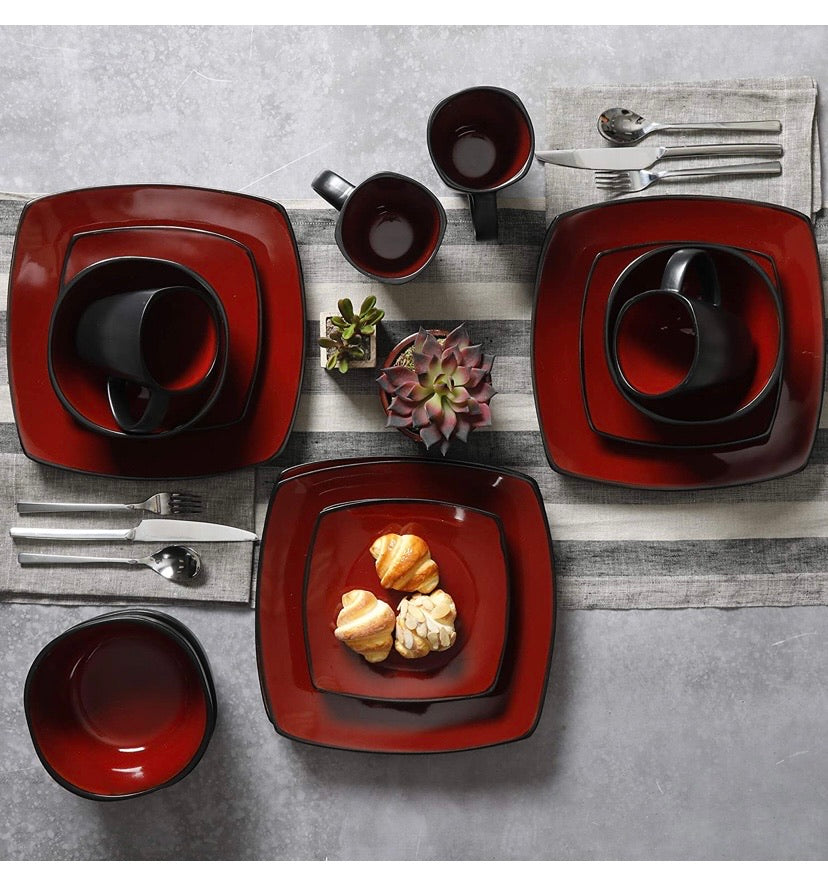16-Piece Square Reactive Glaze Dinnerware Set