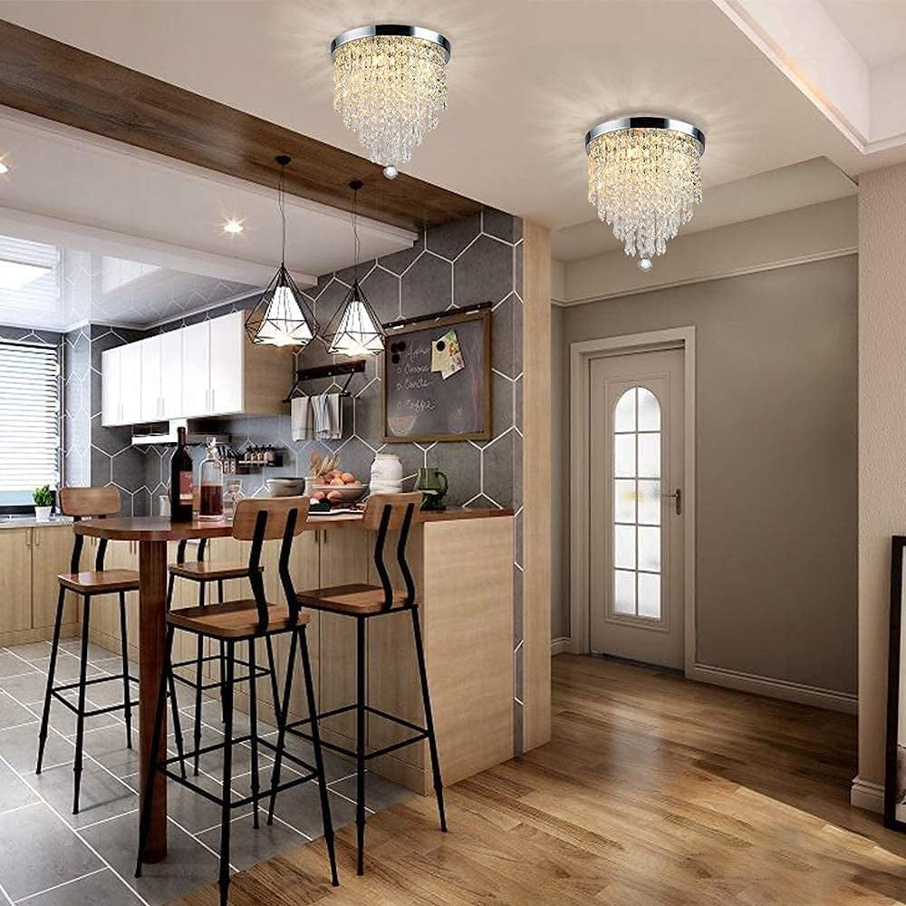 Crystal Chandelier, 3 Lights Modern Crystal Chandelier Light Fixture, H 24 cm x W 25 cm Mini Modern Ceiling Light for Bedroom, Hallway, Bar (Bulbs Not Included)