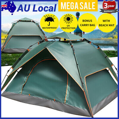 3-4 Person Instant Up Tent Family Waterproof Dome Hiking Beach Camping Tent AU