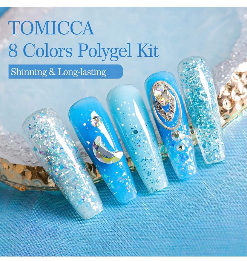 Poly UV Gel Nail Kit Nail Extension UV Builder Gel 8 Colours with Base Coat Top Coat, Slip Solution Pen (002)