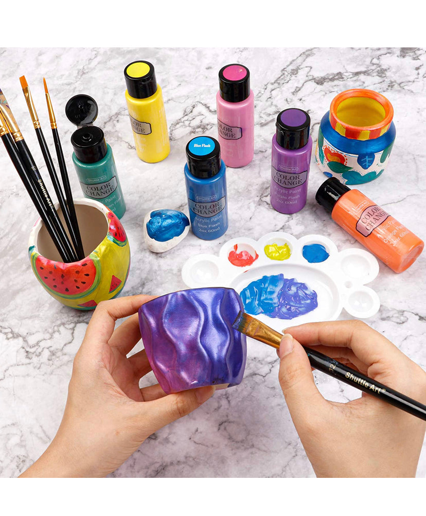 Acrylic Paint Set, Shuttle Art 16 Chameleon Colours Colour Change Acrylic Paints in Bottles (60ml/2oz), Non-Toxic for Artists, Beginners Kids on Rocks, Crafts, Canvas, Wood, Ceramic