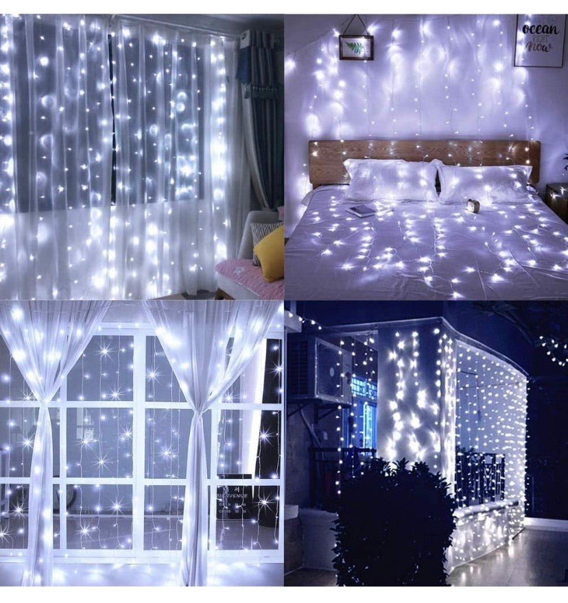 Curtain String Lights with Remote, LT 300 LEDs Window Curtain Fairy Lights 8 Modes 9.8ftx9.8ft USB Powered Fairy Lights for Party Bedroom Wall, Christmas Wedding Party Home Garden Outdoor Indoor Wall Decorations(Cool White)