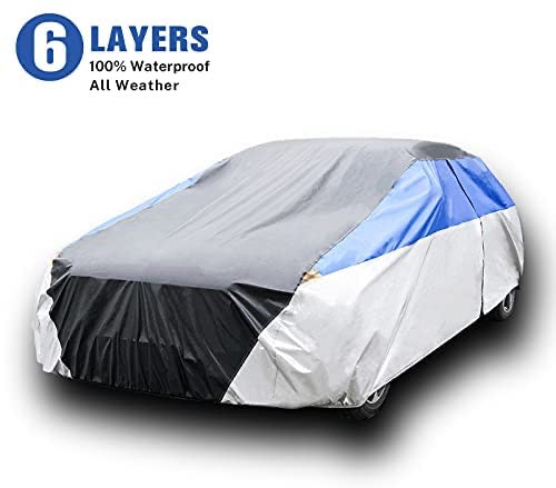 6 Layers Waterproof Car Cover with Cotton Zipper, Universal Fit