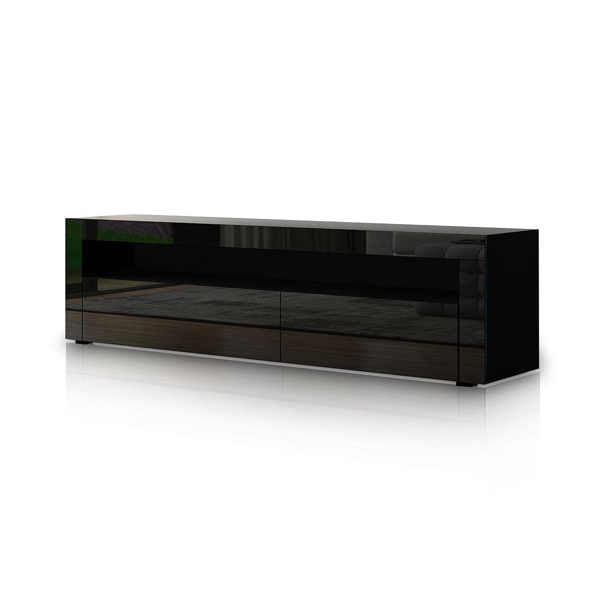 TV Cabinet Stand LED Light TV Entertainment Unit Wood Storage Shelf 2 Doors Black 155CM