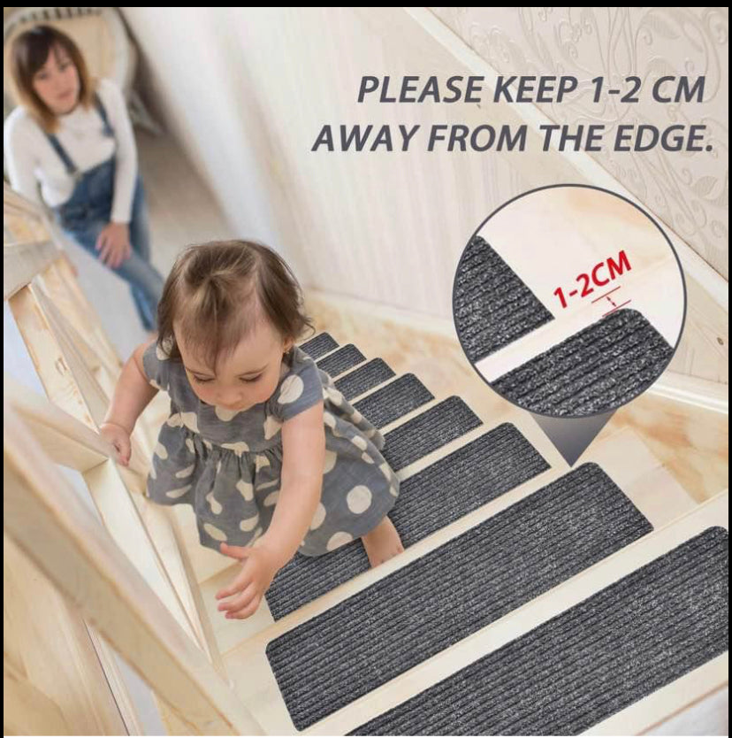 Non-Slip Carpet Stair Treads Non-Skid Safety Rug Slip Resistant Indoor Runner for Kids Elders and Pets with Reusable Adhesive, Brown, Gray, Black 8" X 30" (15 in Pack)