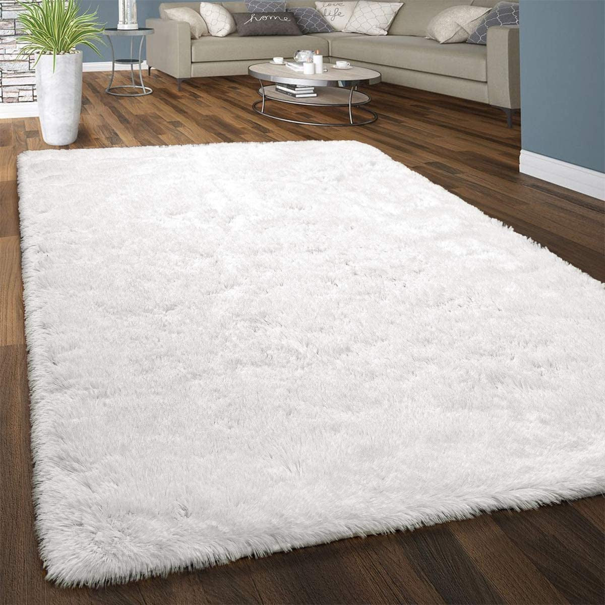 Fluffy Rug, Super Soft Fuzzy Area Rugs for Bedroom Living Room - 4' x 6' Large Plush Furry Shag Rug - Kids Playroom Nursery Classroom Dining Room Decor Floor Carpet, Cream White