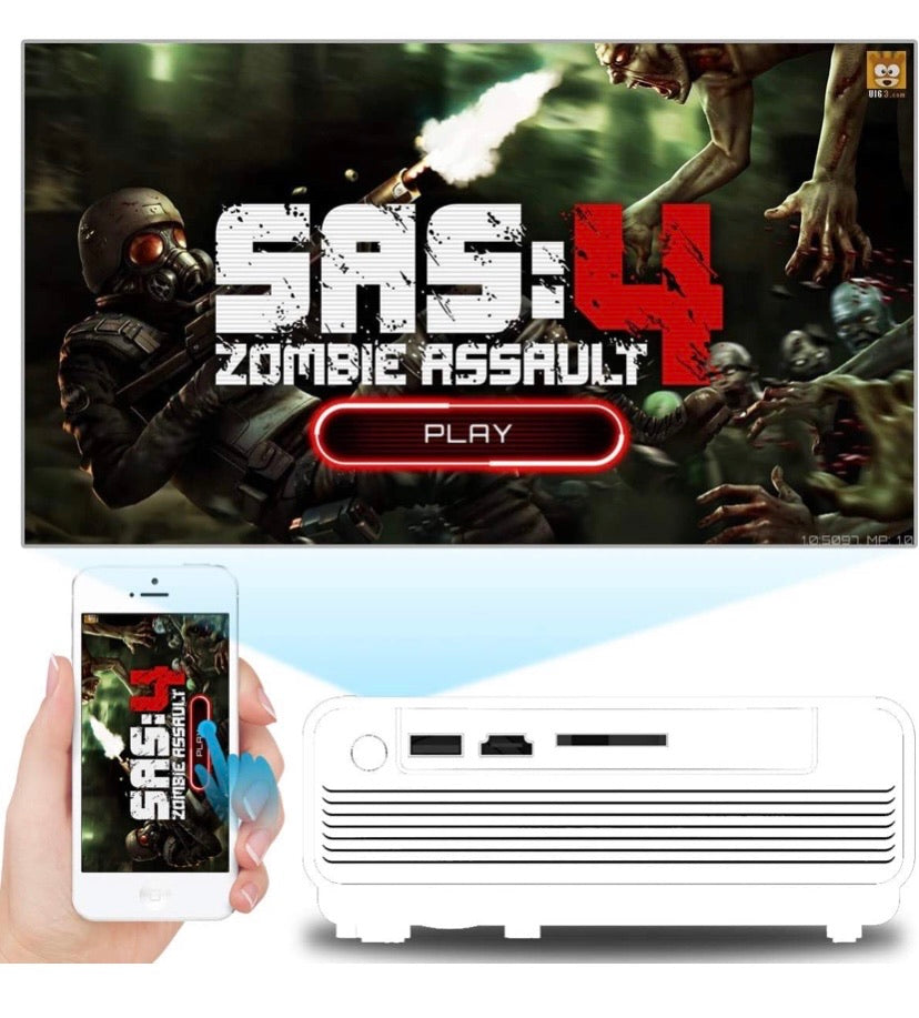 1800 Lumens Mini Projector Upgraded, Full HD Maximum 1080P Display Supported,PS4,TV Stick, Smartphone, USB, VGA, HDMI AV SD Card Supported, Great for Home Theatre Movies (White)