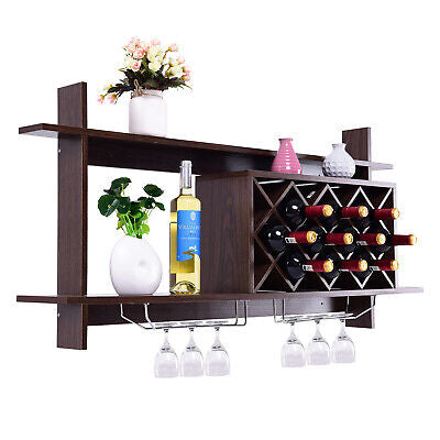 Wall-mounted Wine Rack Bottle Glass Holder Wine Storage Shelf Bar Home
