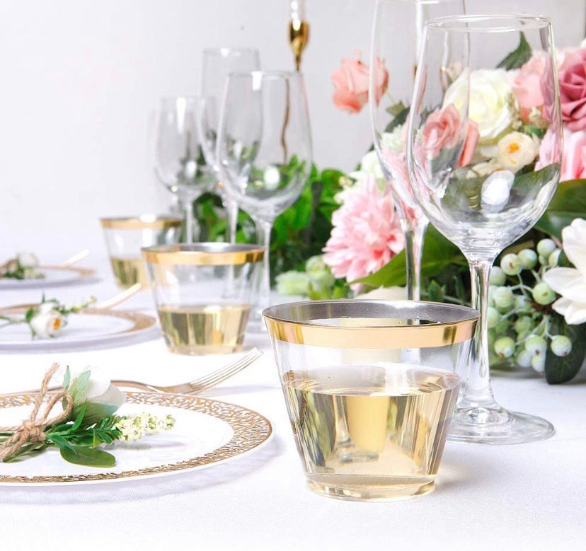 180pcs Plastic Gold Lace Plates, Durable Wedding Plates and Cutlery Set