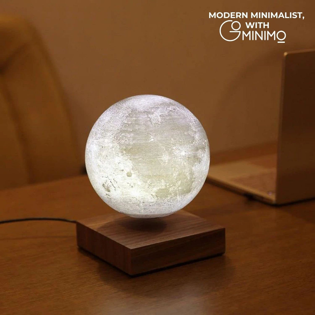 Magnetic Levitating 3D Moon Lamp Floating & Spinning Home Decor Desk Lamp with Light Dark Wooden Base (Dark Brown)