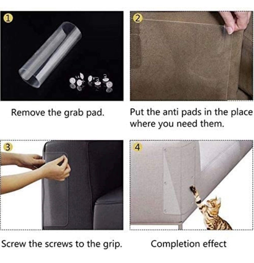 4 Packs Cat Sofa Scratch Guard With 10 Pins 47*15cm, HOME-MART Furniture Scratch Guards, Premium Vinyl Cat Couch Protector Guards Scratching Pads for Protecting Your Upholstered Furniture, Cat Scratch Deterrent Pad