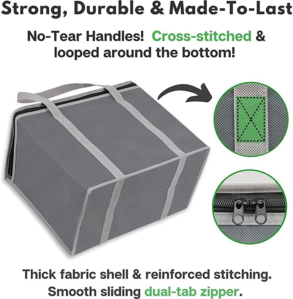 Set of 2 XL Insulated Grocery Bags with Zipper Closure Heavy Duty Foldable Insulated Shopping Bags for Groceries & Reusable Zipper Insulated Bag for Cold/Hot Shopping & Frozen Food Transport Delivery