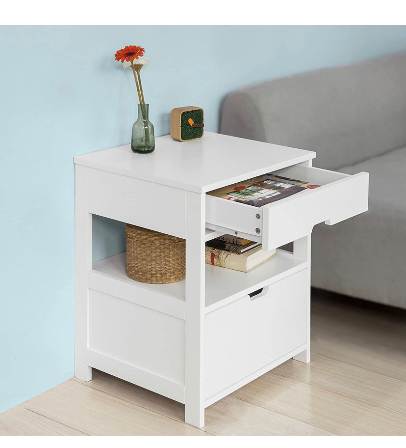 Bedside Table with 2 Drawers, Side Table, Lamp Table, Night Stand, End Table, White