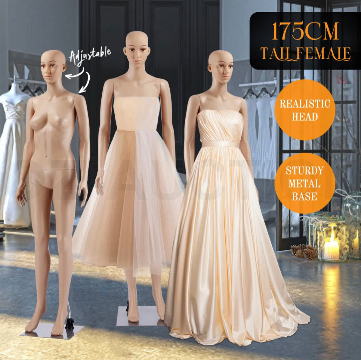175cm Full-Body Female Display Mannequin with Metal Base