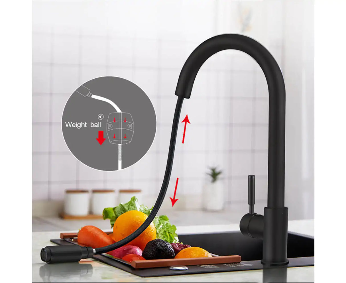 Black Solid Brass Round Pull Out Mixer Tap 360 Swivel Bar Sink Faucets