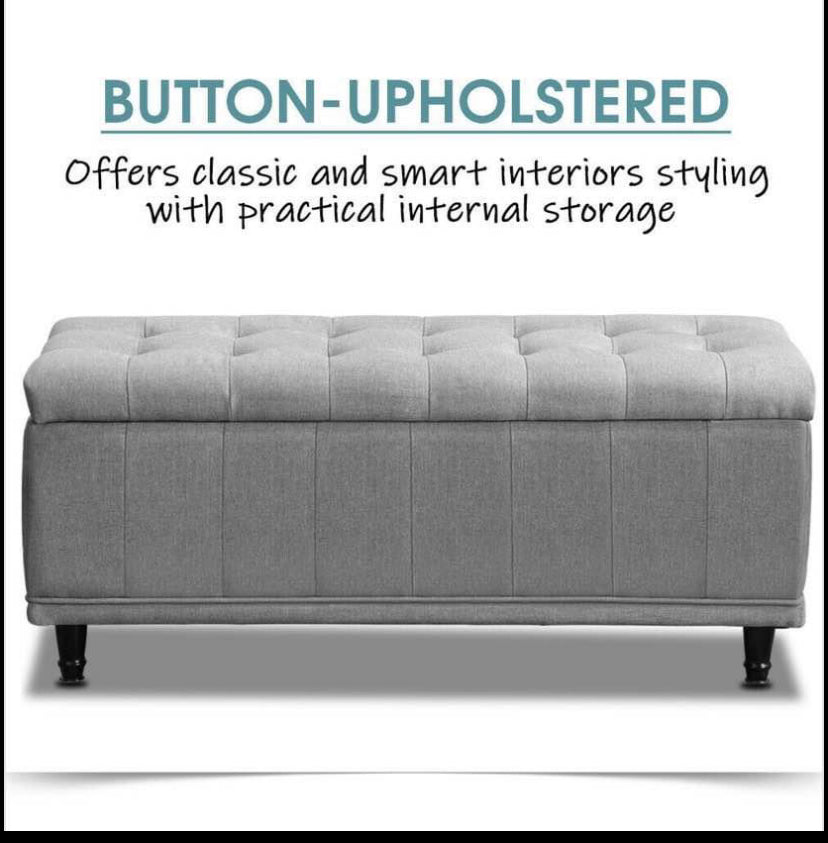 Levede Storage Ottoman Blanket Box Fabric Large Rest Chest Toy Foot Stool Grey