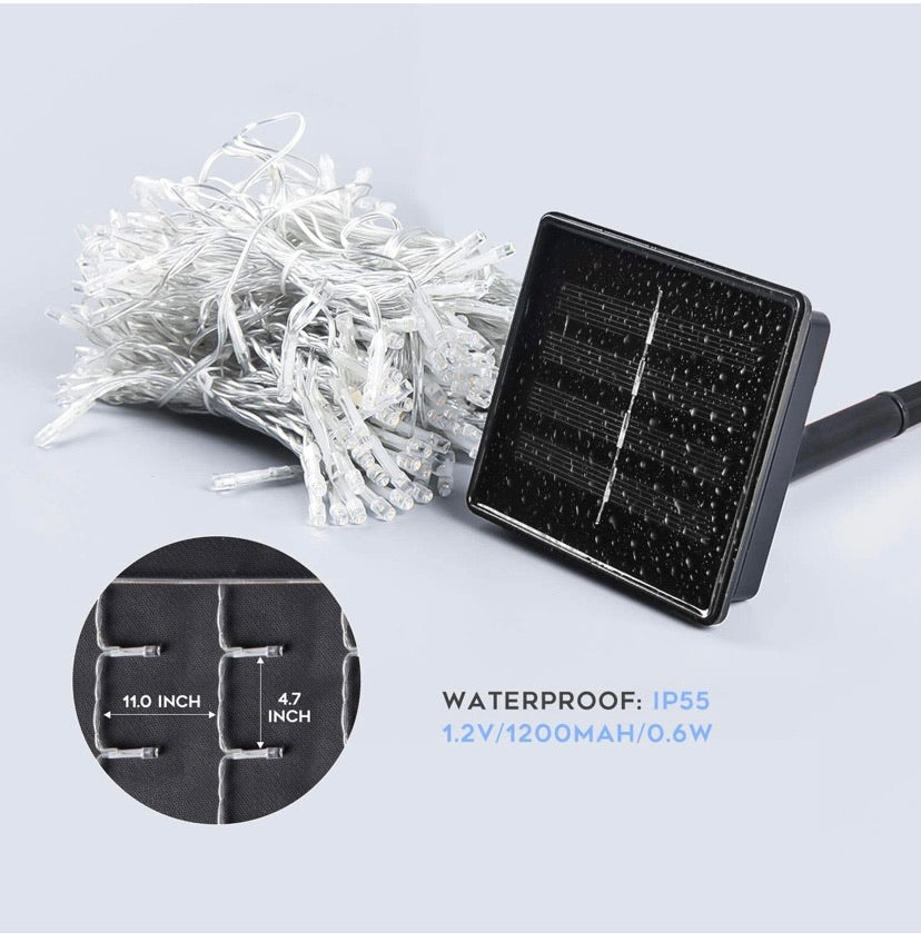 300LED Solar Curtain String Lights Wedding Holidays Party String Lights Waterproof Outdoor Indoor Christmas Light Fairy Lights for Window, House, Lawn, Garden, Patio Landscape Decoration