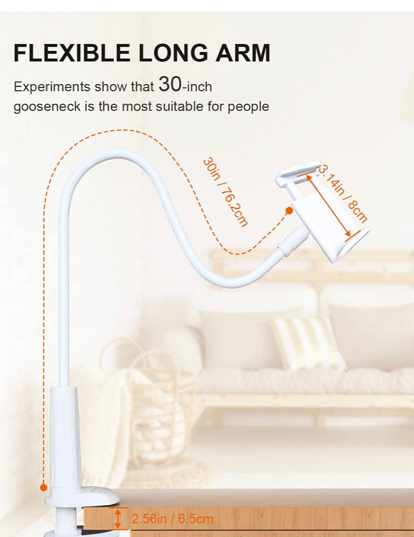 Phone Holder Bed Gooseneck Mount - Cell Phone Clamp Clip for Desk