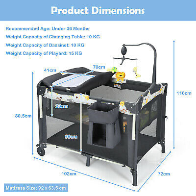 4-IN-1 Portable Travel Cot Portacot Baby Co Sleeper Bedside Bassinet Folding