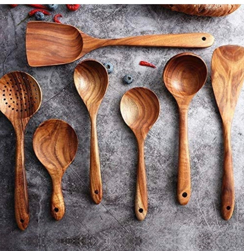 Wooden Utensils Set for Kitchen, Messon Handmade Natural Teak Cooking Spoons Wooden Spatula for Nonstick Cookware