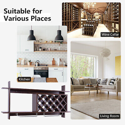 Wall-mounted Wine Rack Bottle Glass Holder Wine Storage Shelf Bar Home