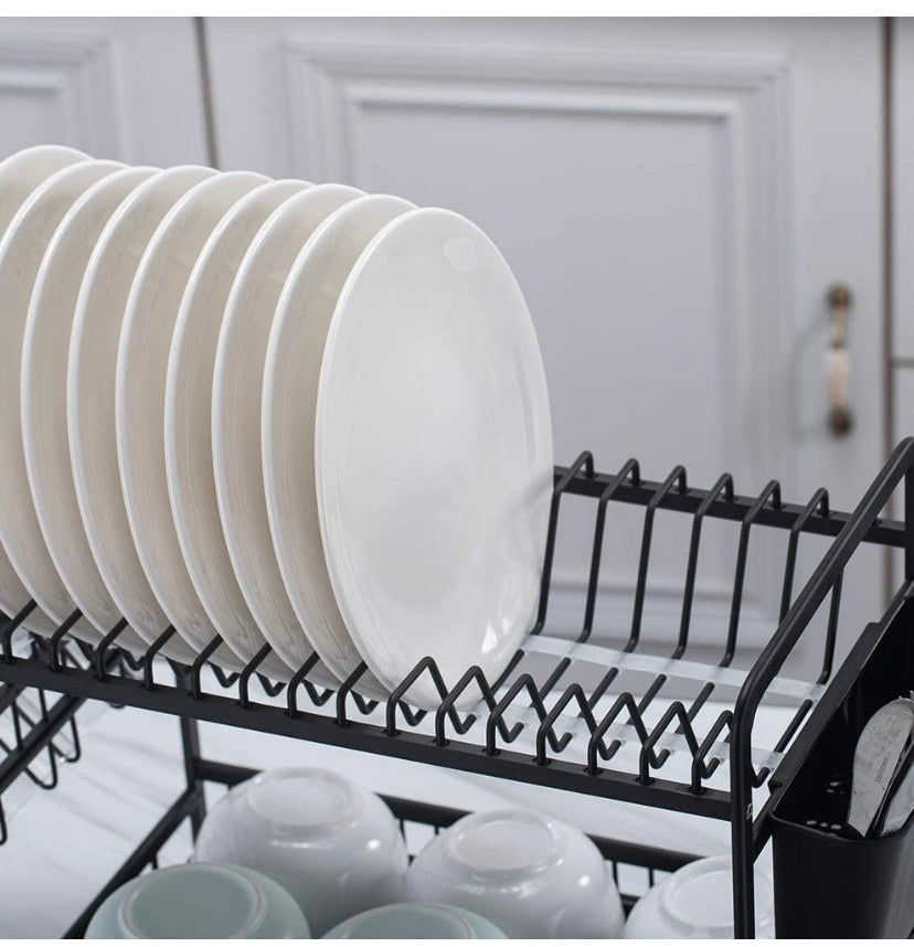 Counter Top Dish Rack Dish Storage Rack Kitchen Shelf Dish Drainer Alumimum 2-Tier Dish Holder Cup Holder