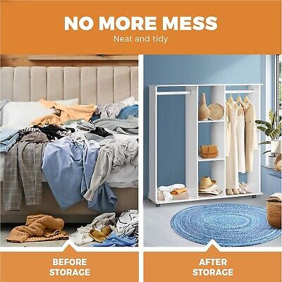 Portable Double Wardrobe Storage Shelves Organizer Clothes Rack Hanger
