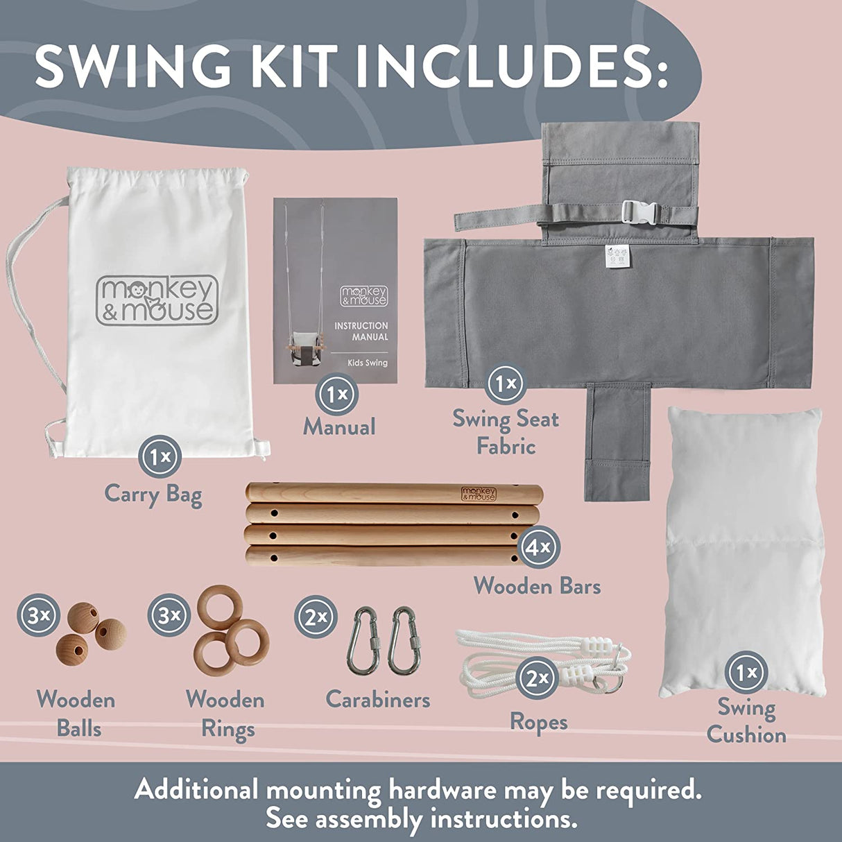 Monkey & Mouse Secure Canvas and Wooden Hanging Swing Seat Chair with a Baby, Infant, Toddler, Kids Toys - Indoor and Outdoor Hammock, for Tree Swings or Backyard Outside Swing Set Use for Infants