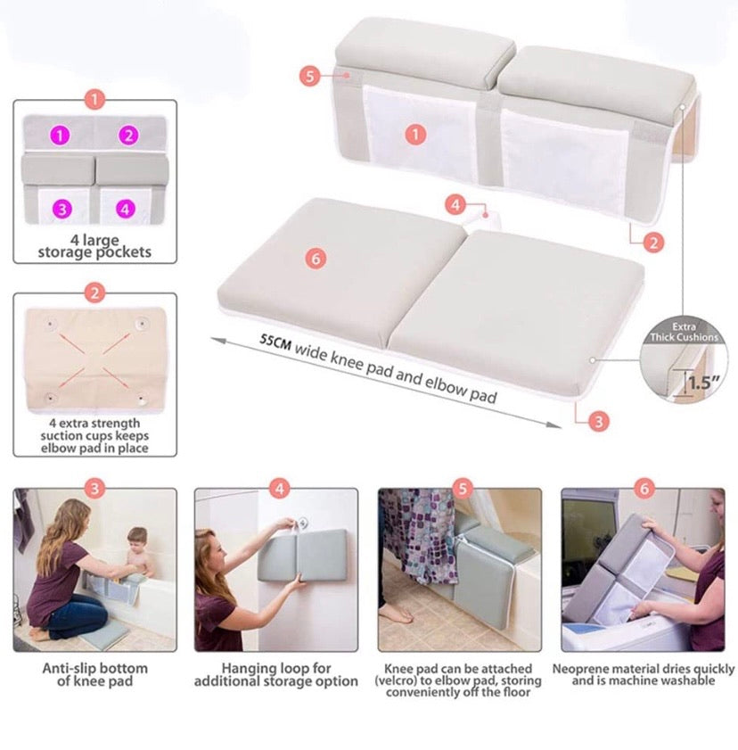 Bath Kneeling Pad with Elbow Rest Pad Set, Thicken Kneeler for Bath Anti-Skid Padded Arm Knee Support Mat for Baby Bathing