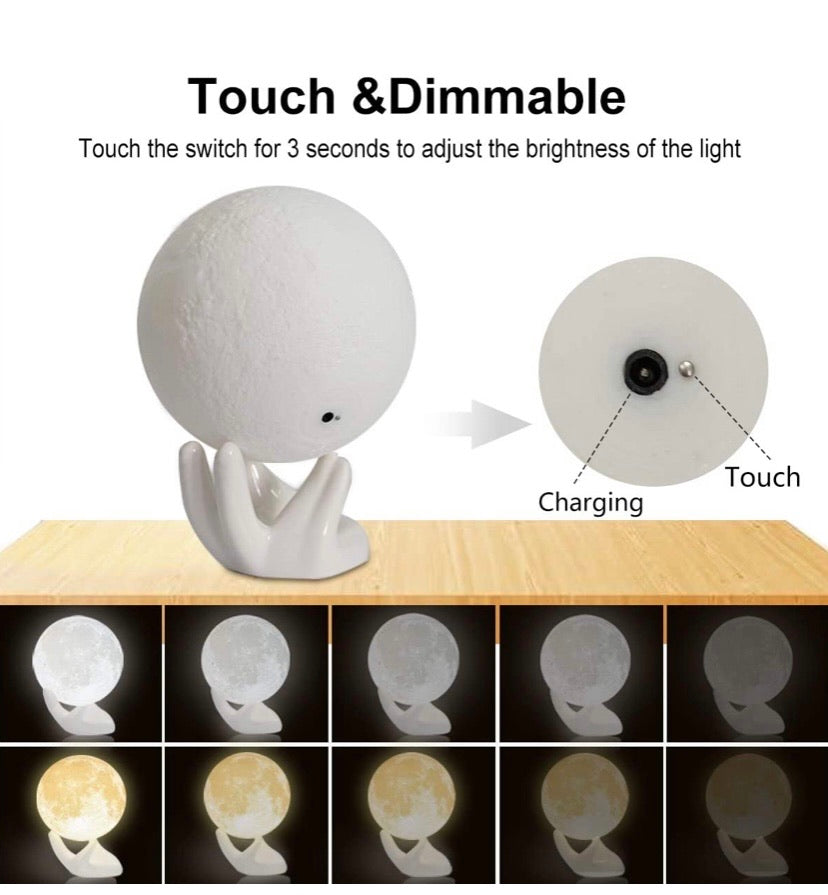 Moon Lamp Balkwan 3.5 inches 3D Printing Moon Light uses Dimmable and Touch Control Design,Romantic Funny Birthday Gifts for Women ,Men,Kids,Child and Baby. Rustic Home Decor Rechargeable Night Light (3.5 inches)
