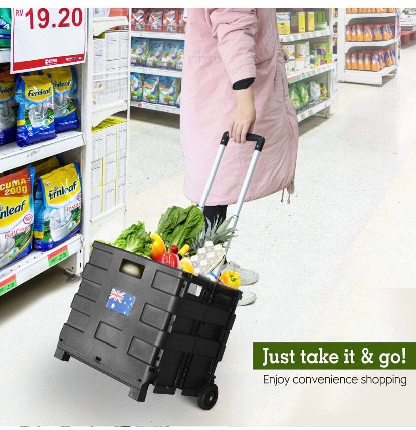 Foldable Shopping Cart Trolley Pack & Roll Folding Grocery Basket Crate Portable
