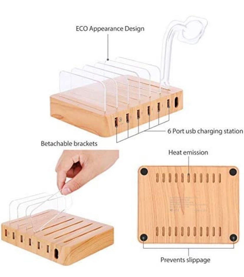 QC 3.0 Charging Station,AIZBO 60W 12A 6 Port Docking Stations & Desk Organizer with Quick Charge 3.0 & 5 Port USB Charger & Removable Watch Holder fit Multiple Devices iPhone/Iwatch/Tablet/Samsung Galaxy/LG and More