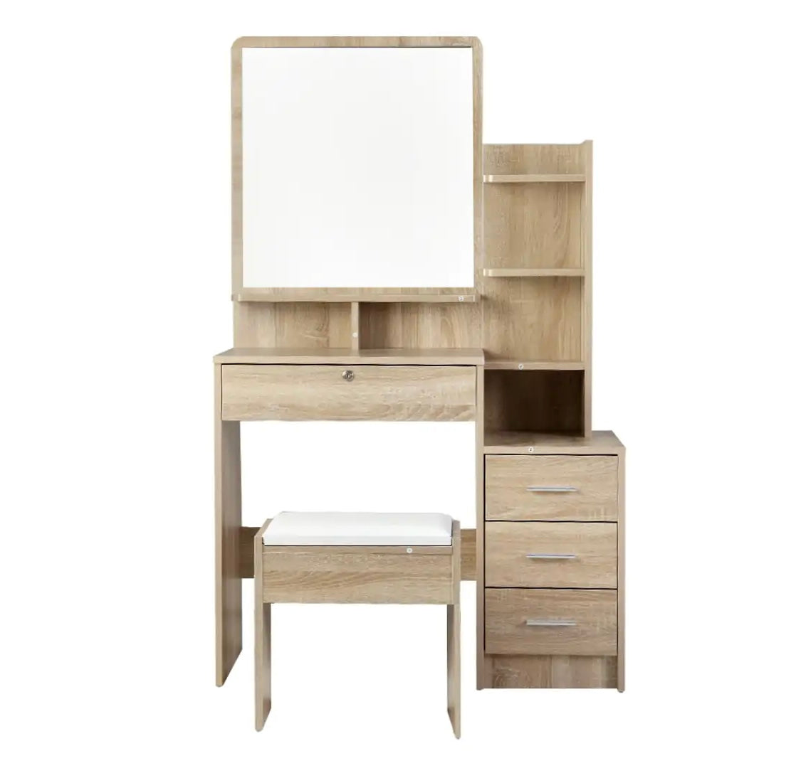 Dressing Table Mirror Stool Set Vanity Storage Desk Oak