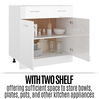 Modern Kitchen Bottom Cabinet High Gloss White 2-Door Storage Organizer Cupboard