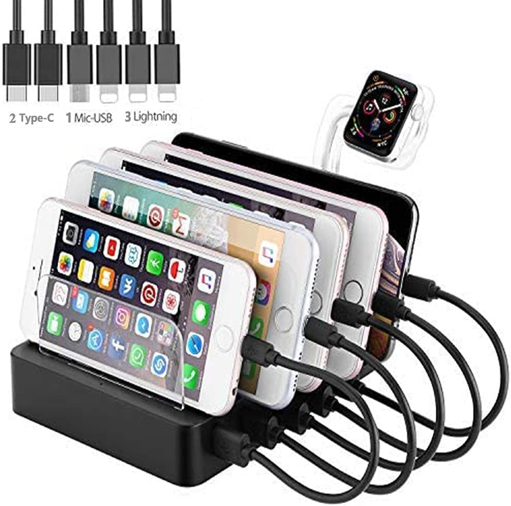 QC 3.0 Charging Station,AIZBO 60W 12A 6 Port Docking Stations & Desk Organizer with Quick Charge 3.0 & 5 Port USB Charger & Removable Watch Holder fit Multiple Devices iPhone/Iwatch/Tablet/Samsung Galaxy/LG and More