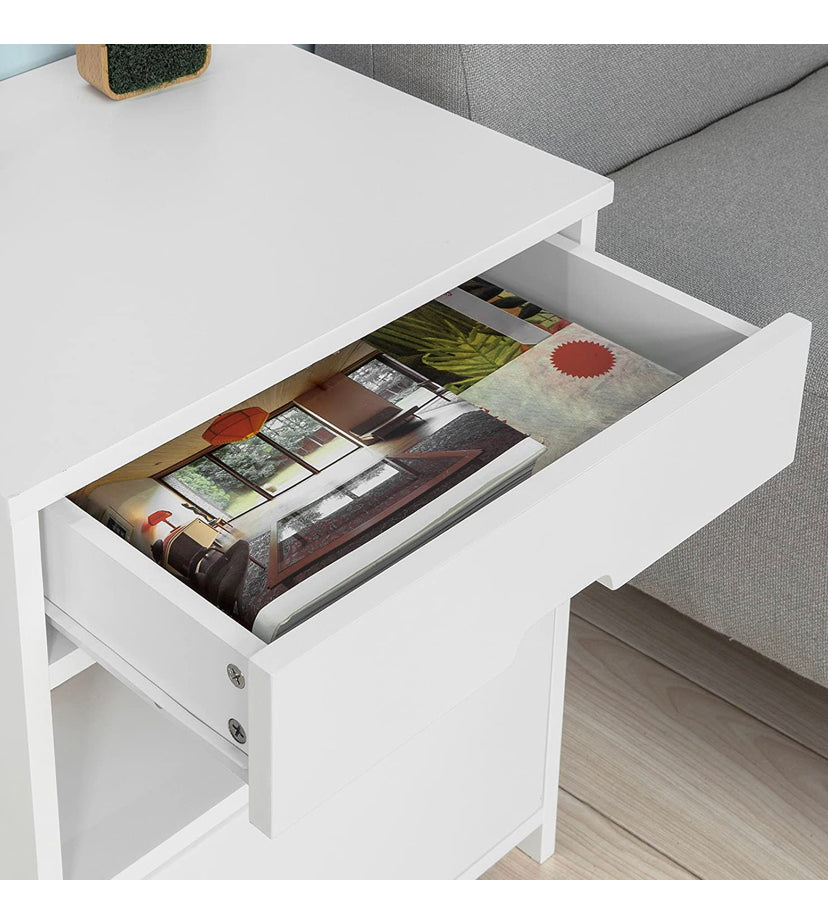 Bedside Table with 2 Drawers, Side Table, Lamp Table, Night Stand, End Table, White