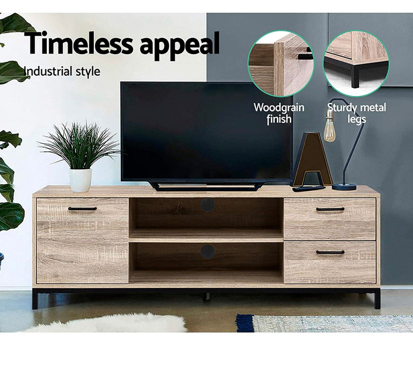 Artiss TV Unit 132cm Length Entertainment Unit Wooden TV Stand Cabinet, Oak and Black