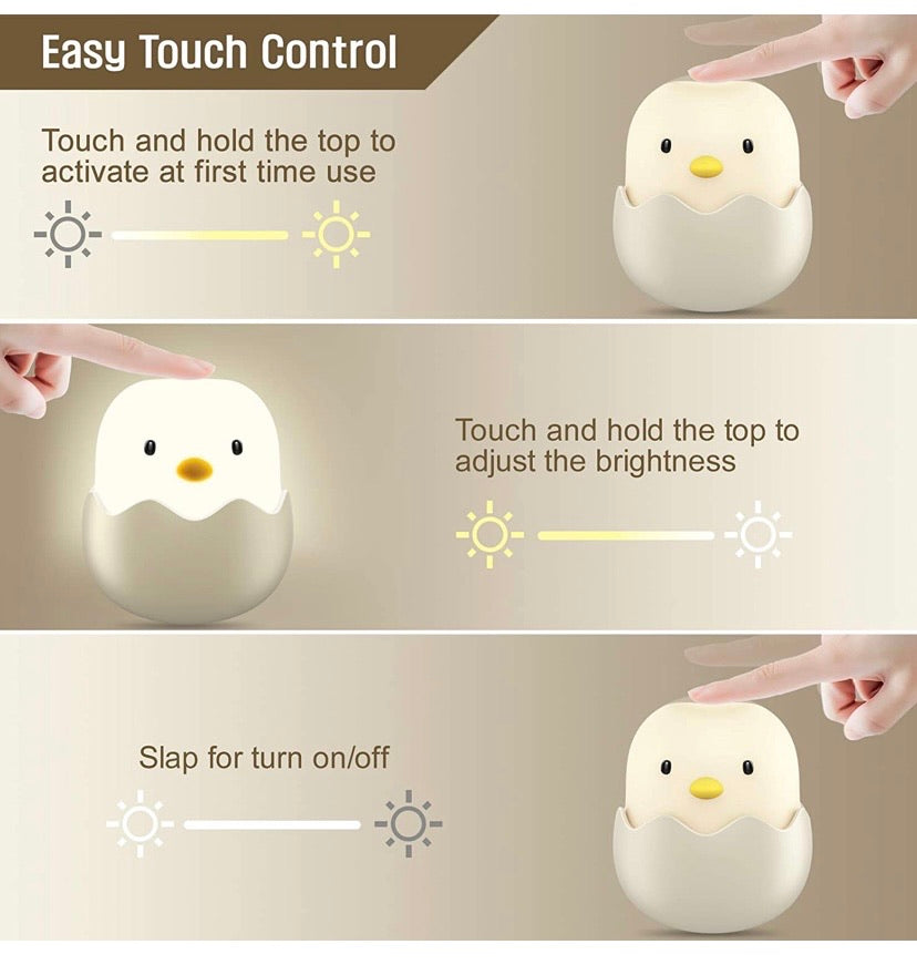 Baby Night Light, Cute Chick Night Light for Kids, Soft Silicone Kids Nightlight Rechargeable LED Touch Lamp, Baby Girl Boys Gifts, Birthday Gifts for Toddler Kids