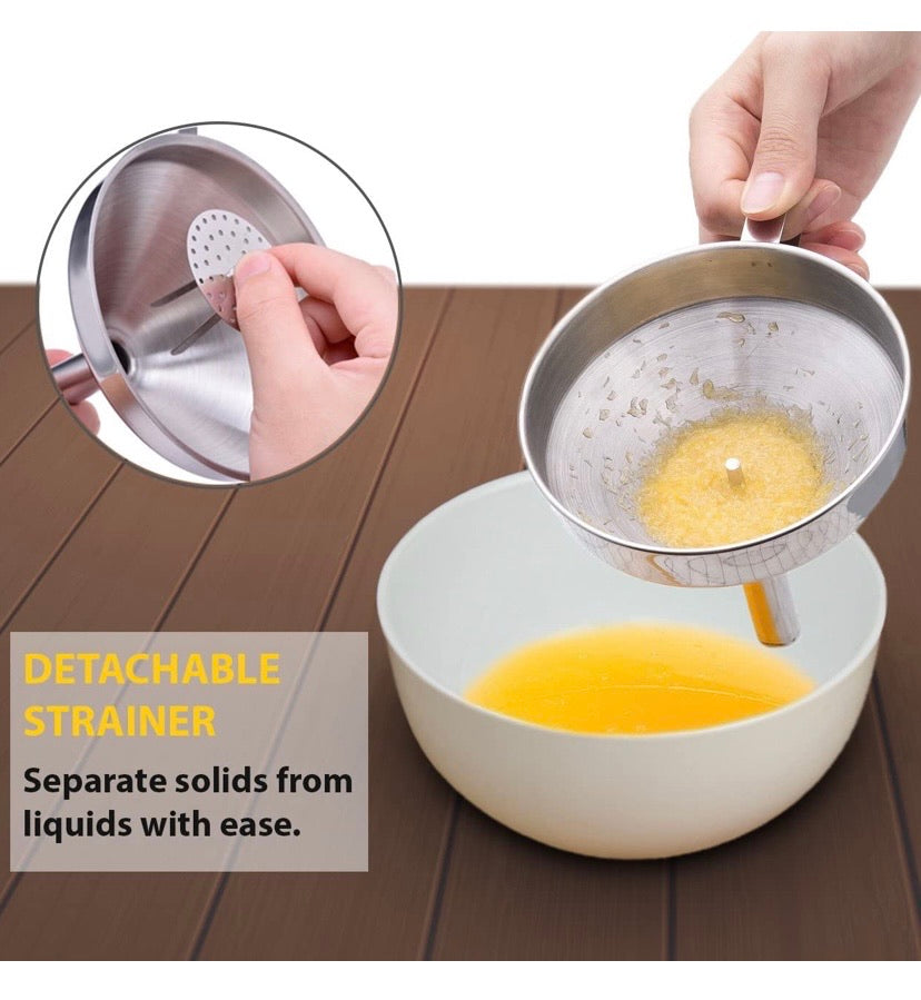 Funnels For Kitchen | 3pc Stainless Steel Kitchen Funnel Set Plus Detachable Strainer | Great for Transferring of Liquid and Dry Ingredients | Durable and Dishwasher Safe | Premium 304 Stainless Steel - Thick and Strong - Will Not Rust