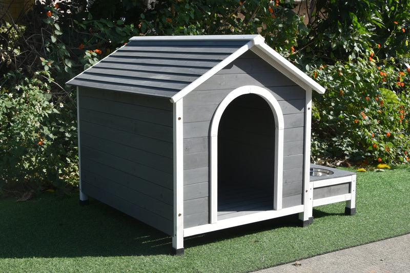 Large Dog House Kennel Pet Timber Wooden Stainless Steel Bowls Storage