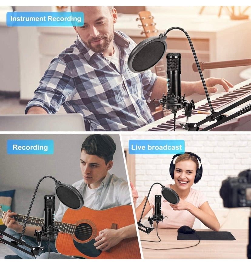 USB Condenser Microphone Kit for Computer, Adjustable Metal Arm Stand,Computer Mic 192kHz/24bit for Professional Streaming Podcast, Live Streaming, YouTube Recording,Gaming,Sing,Studio/Home Recording