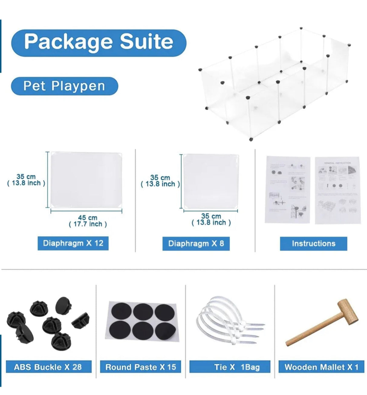 Pet Playpen 20 Panels DIY Small Animal Cage for Indoor Dog Cat Exercise Pen Yard