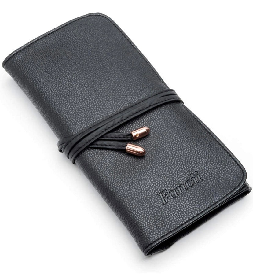 Professional Makeup Brush Collection, 12pcs Set High End Cosmetic Brush, Cruelty Free Synthetic Bristles for Foundation Blending Powder Blush Eye Shadow, Travel Leather Clutch, Rose Gold