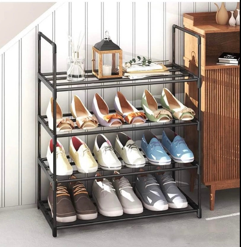 4-Tier shoe rack, Stainless Steel Shoe Storage Organizer, Hold up to 15 Pairs of Shoes, Stackable