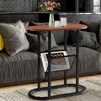 Side Table 2-Tier Coffee Table Oval Narrow End Table Bedside Sofa Table