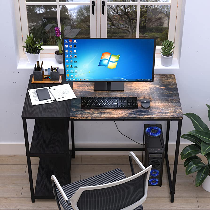 Computer Desk with Writing Storage-Shelf for Home-Office,Modern Simple Style Corner Laptop Table Desk for Writing Studying Working Gaming Space Saving 100x50x74.5cm,Brown