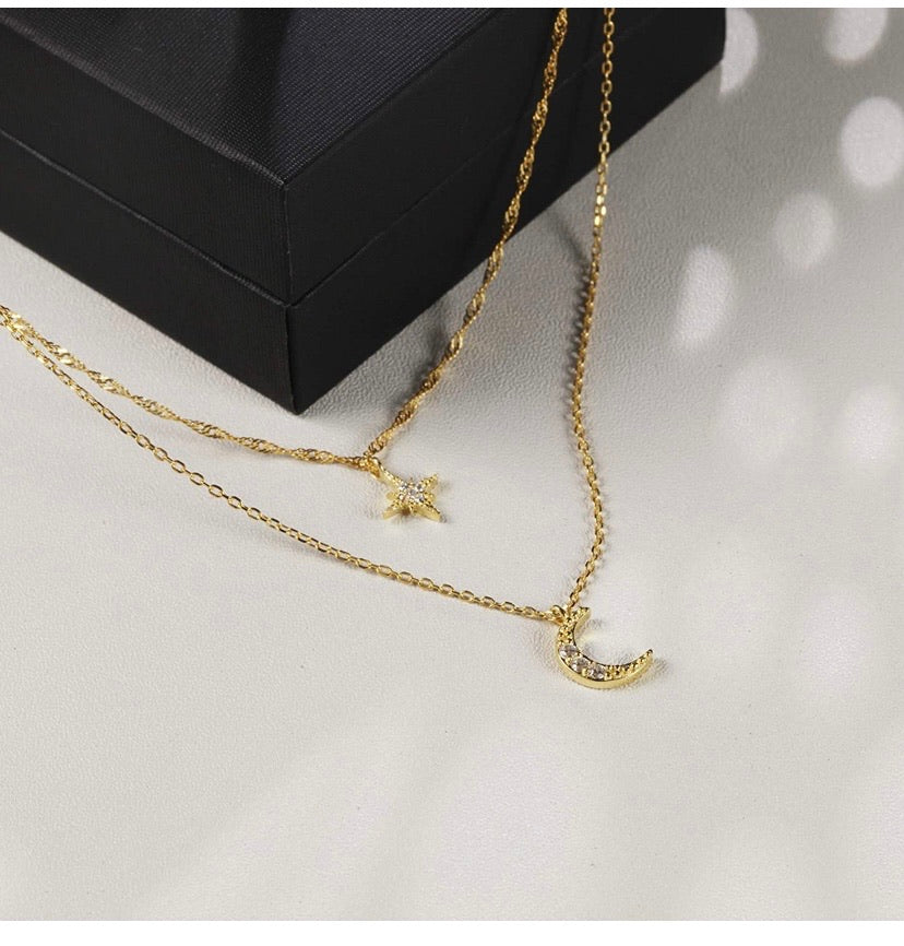 Moon and Star Necklace