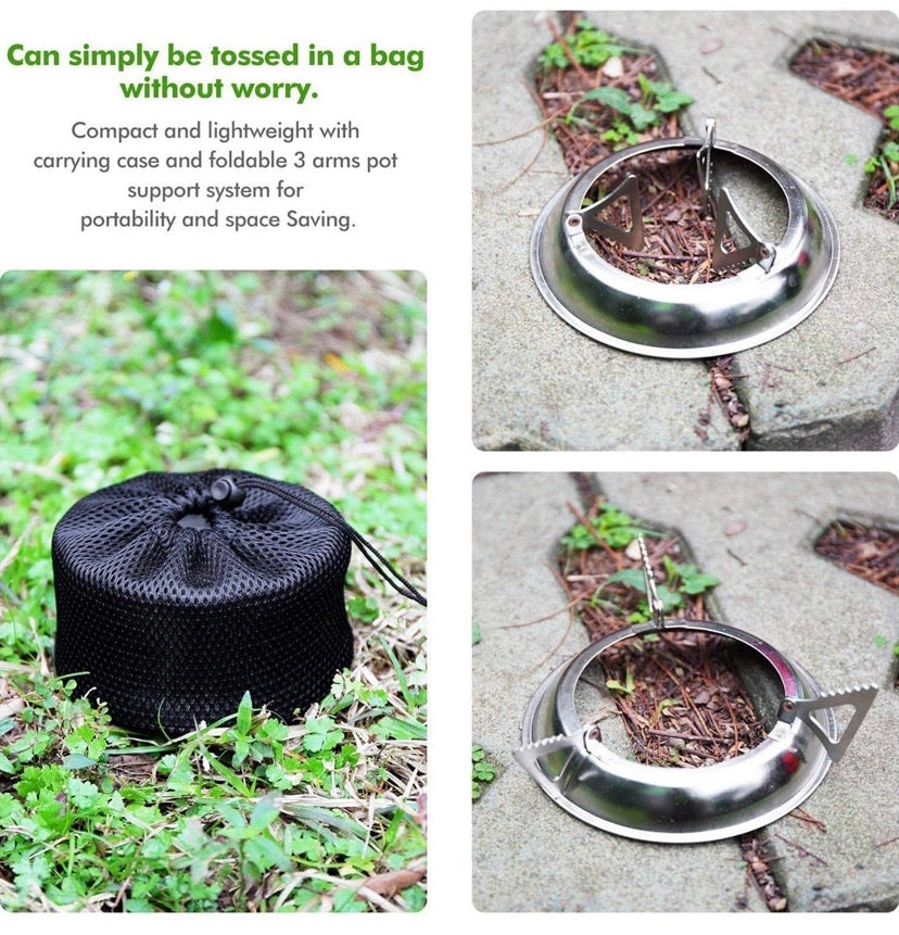 Camping Stove Backpacking Burner Stove - Potable Stainless Steel Wood Burning Stove Picnic BBQ Camping Cooker with Grill Grid