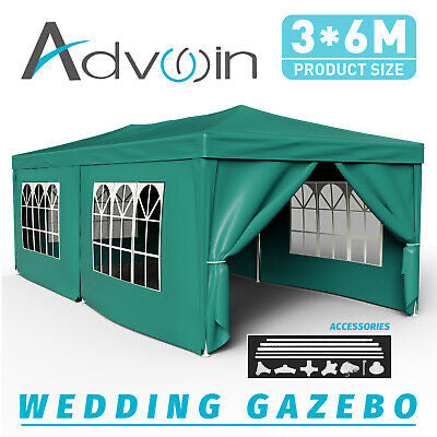 Gazebo Marquee 3x6 Camping Wedding Party Tent Canopy w/Side Wall&Windows