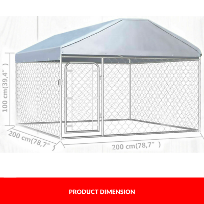Dog Kennel Run Cage Galvanized Steel Fencing Pet Playpen Enclosure with Roof 2x2